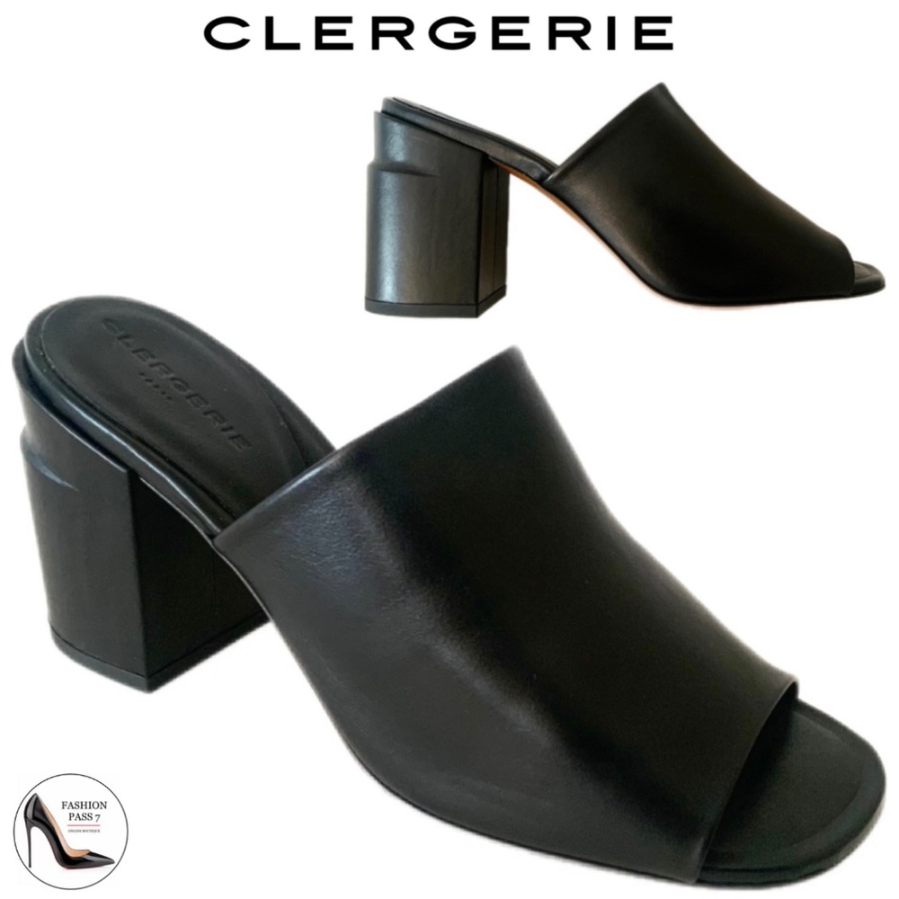 ROBERT CLERGERIE ALLEGRIA MULE BLACK LEATHER block Heel Open Toe Slip On Sandals - Picture 2 of 16